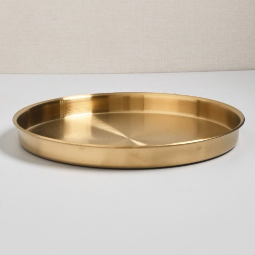 Korea Style Stainless Steel Flat Bottom Round Plate 25.5cm - Gold 2