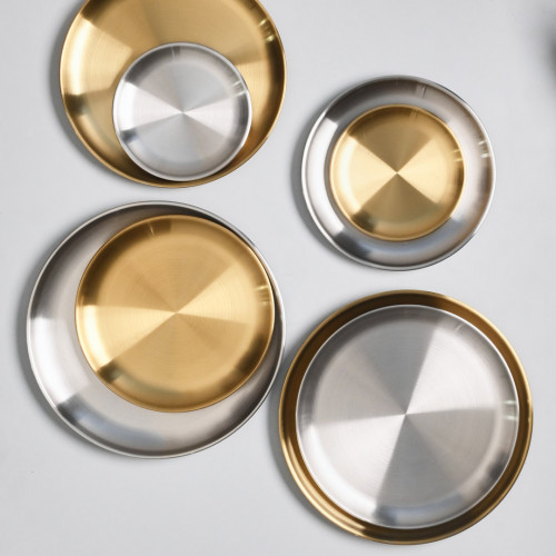 Korea Style 304 Stainless Steel Shallow Plate 23cm - Gold 4