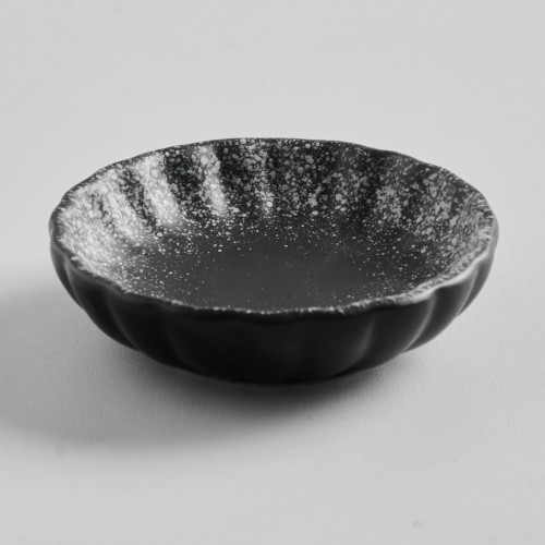 Black Kemuri Sauce Dish Round w/ Handle 11cm 9